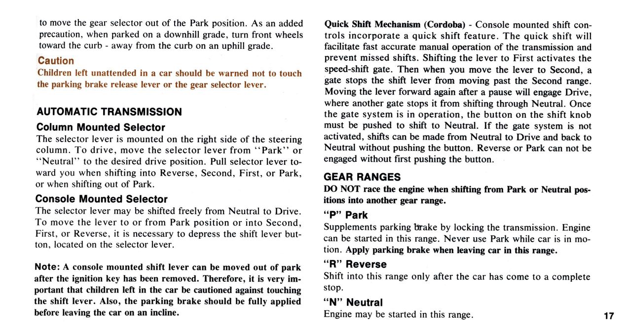 1976 Chrysler Owners Manual Page 74